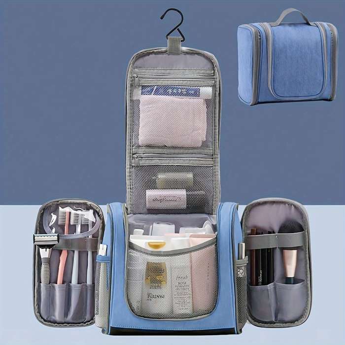 Portable travel toiletry bag with hook