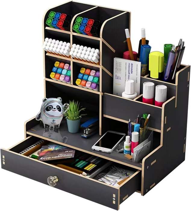 WOODEN DESK STATIONERY ORGANIZER WITH DRAWER