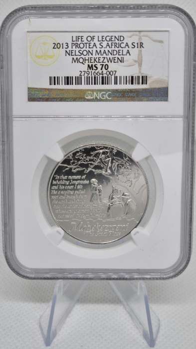 Life of Legend 2013 Protea South Africa Silver R1 Nelson Mandela MS70