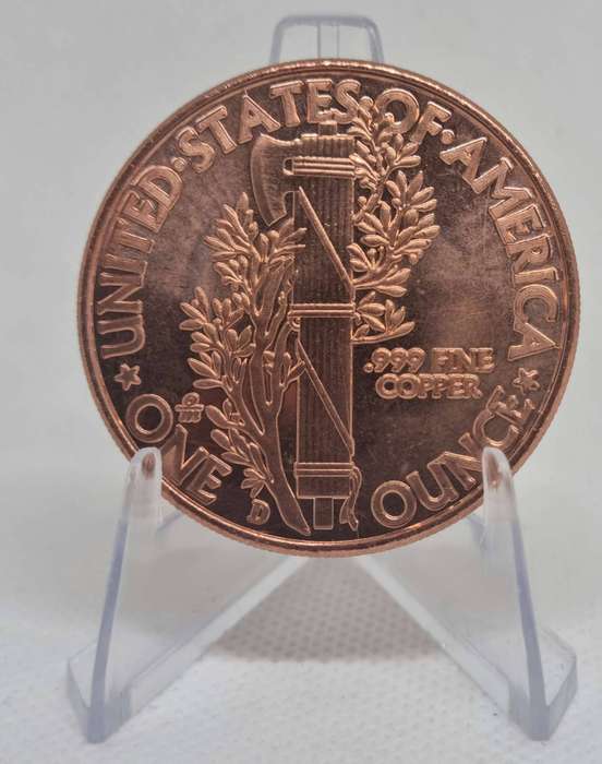 1 oz Copper Round  Mercury Dime Design