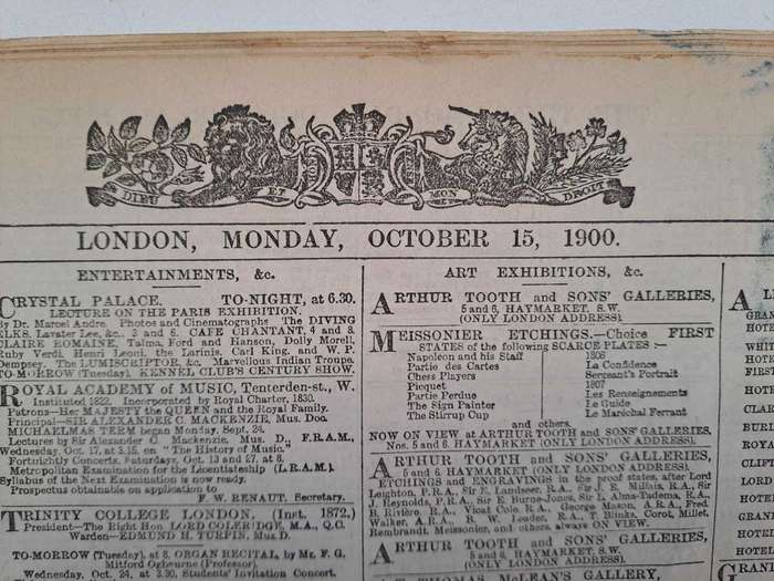 THE TIMES NEWSPAPER London 15th October 1900