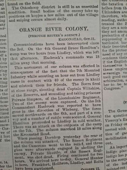 THE TIMES NEWSPAPER London 15th October 1900