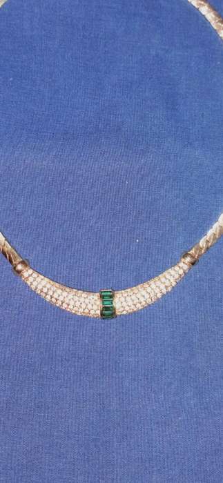 Vintage Christian Dior Gold Plated Necklace with Green and White Crystal Stones