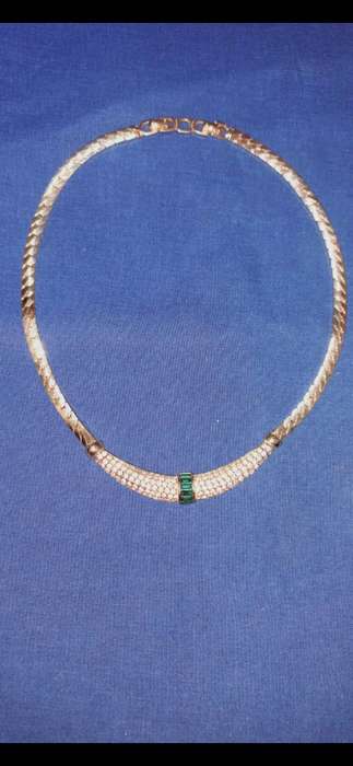 Vintage Christian Dior Gold Plated Necklace with Green and White Crystal Stones