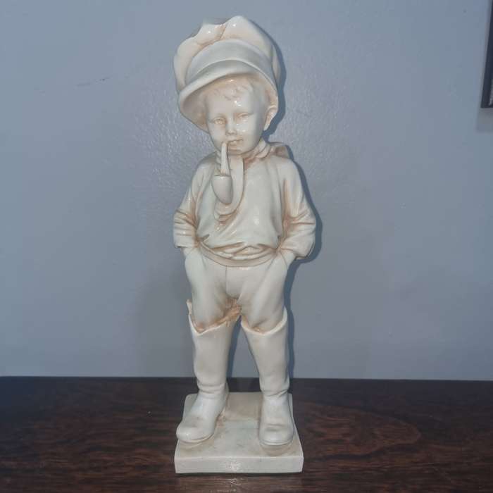 AFrench Carnival Chalkware Boy Comme Like Papa w Pipe 32cm Figurine 1930s