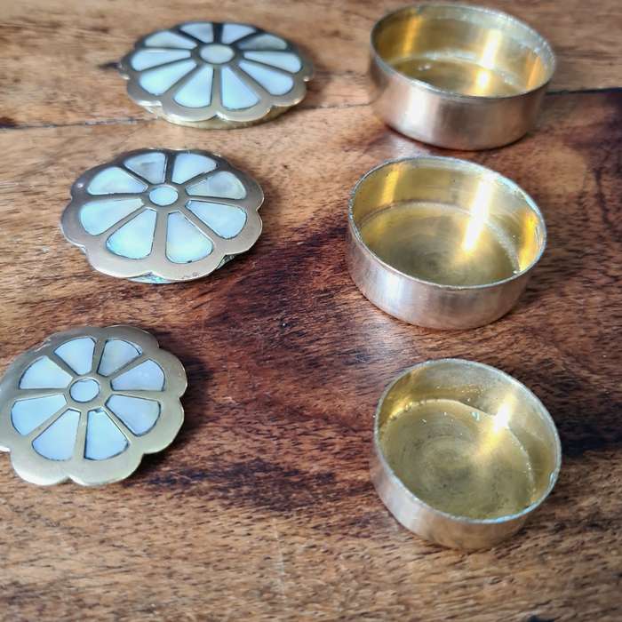Vintage 3 small Brass mother of pearl ring/trinket boxes
