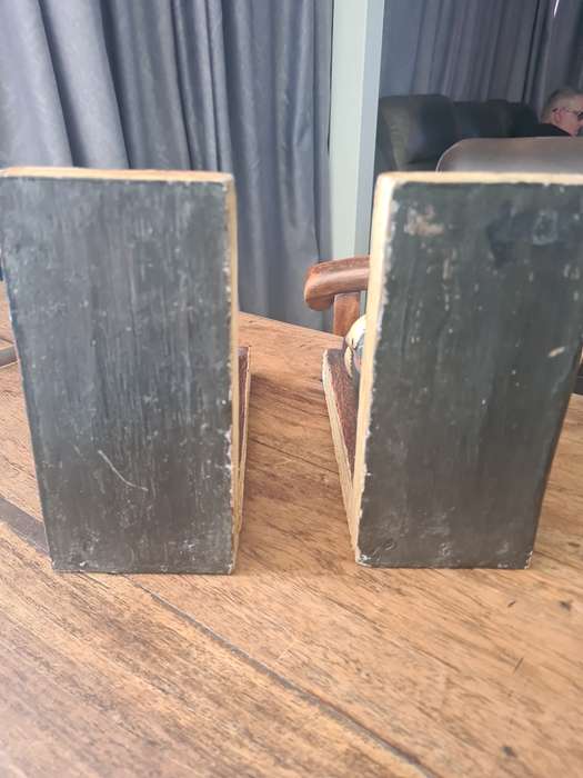 Vintage, Hand Carved, Wooden Bookends, Sleeping Cats