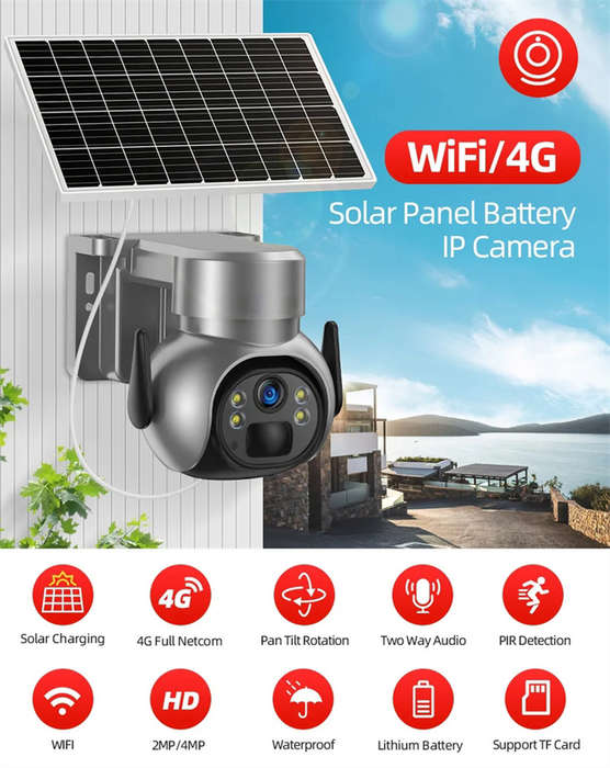 Wireless 4G Sim Card Solar Security Camera 5MP 1080P Color Night Vision & 8GB Card