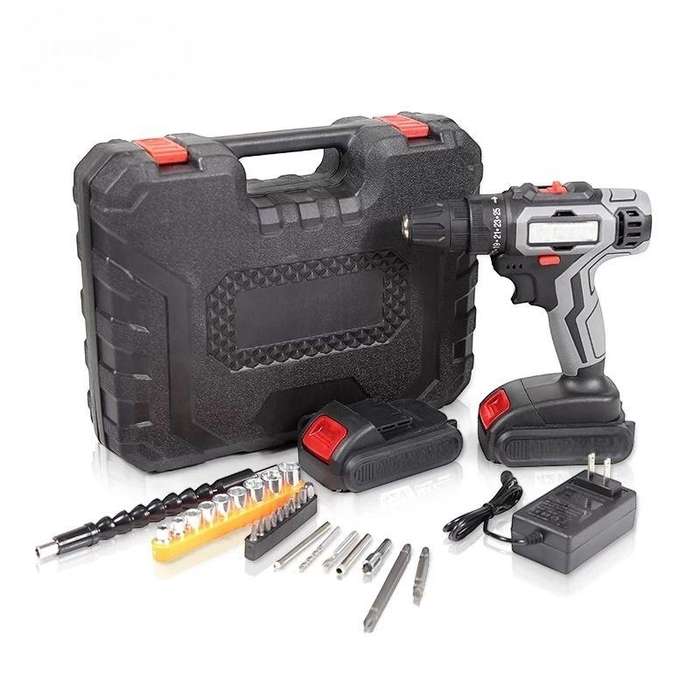 36V Cordless Impact Drill Set With Drill Bits, Gloves & Case - 34 Piece