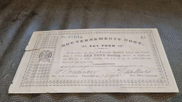 Pietersburg Gouvernements Noot Een Pond. Hand signed twice. Original.