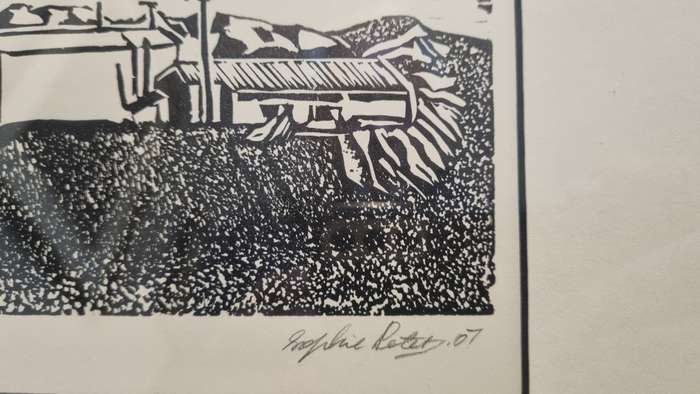 Sophie Peters. ORIGINAL LINOCUT. Oukip ( Okiep ) Is Bankrot. Hand signed and numbered 2/12.