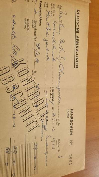 Cruise Ticket Port Elizabeth Lourenco Marques 1953