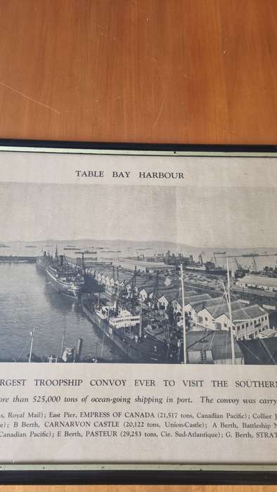 Table Bay Harbour Showing the Largest Troopship Convoy Ever to Visit the Southern Hemisphere. 1941.
