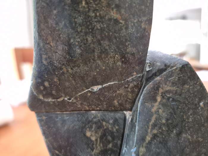 June te Water (1924-). Stone Sculpture. Abstract Figure of Woman on Yellowwood Plinth.  Listed S.A.
