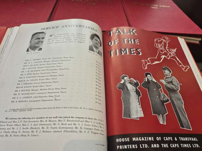 Talk of the Times. 1956 to 1962. In house magazine of the Cape Times. Run of 7 red cloth hardbacks!!