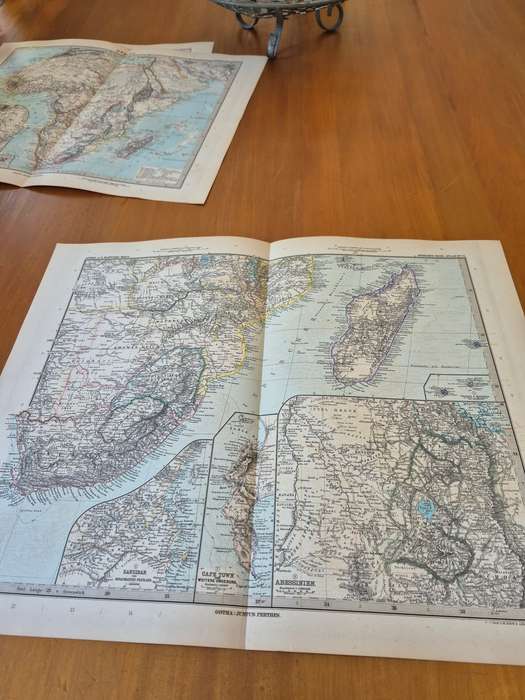 1898 Original Map of South East Africa, Zanzibar, Cape Town, Ethiopia, Reunion Mauritius, Madagascar