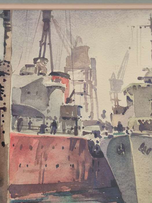Nils Andersen Original Watercolour Destroyer Refitting Durban Harbour 1944