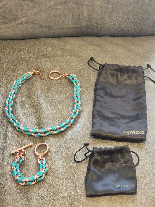 Mimco Australian Brand BRAND NEW Necklace and Bracelet Set. Rose Gold Tone and Green Patent Leather.