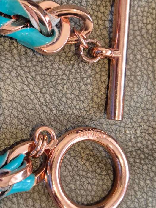 Mimco Australian Brand BRAND NEW Necklace and Bracelet Set. Rose Gold Tone and Green Patent Leather.