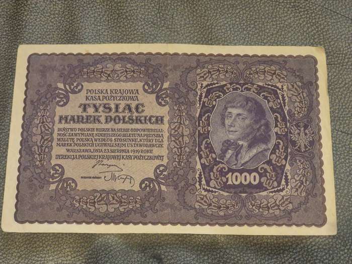 Poland 1919 Huge Bank Note 1000 Marks ( Marek ). Tysiac Marek Polskich.