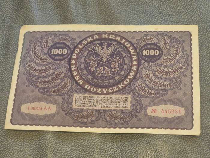 Poland 1919 Huge Bank Note 1000 Marks ( Marek ). Tysiac Marek Polskich.