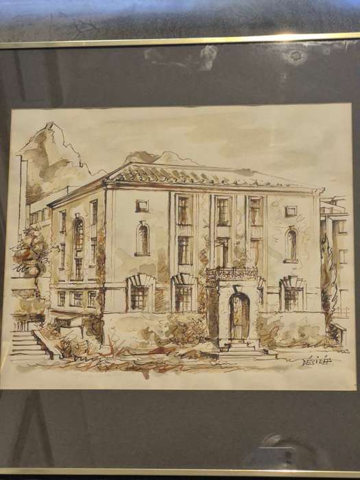 Desiree Picton-Seymour (1923-1991) . ORIGINAL pen ink and wash drawing of Zoology Building, UCT
