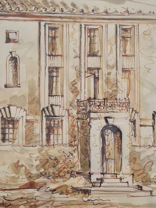 Desiree Picton-Seymour (1923-1991) . ORIGINAL pen ink and wash drawing of Zoology Building, UCT