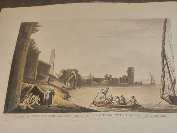 1802 Aquatint Exterior View of the Ancient Wall of Alexandria, With Cleopatra`s Needle. Luigi Mayer