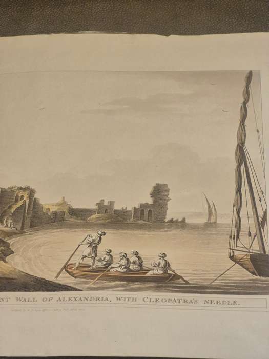 1802 Aquatint Exterior View of the Ancient Wall of Alexandria, With Cleopatra`s Needle. Luigi Mayer