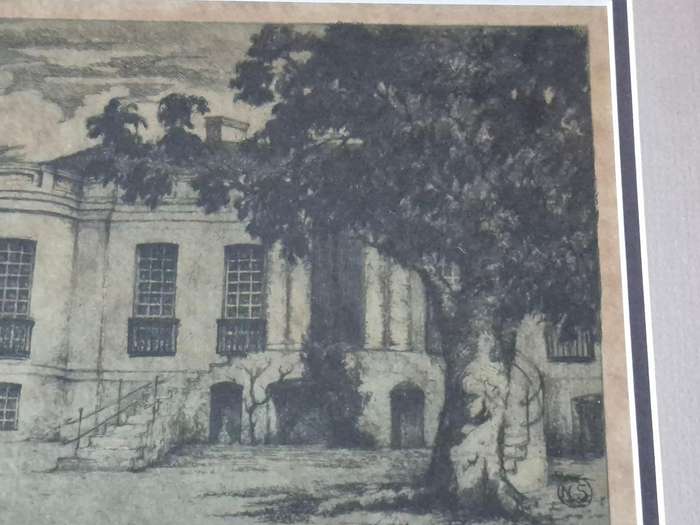 Nita Spilhaus. RARE Hand signed etching of the 1825 Worcester Drostdy with Trees. Framed by Infinart