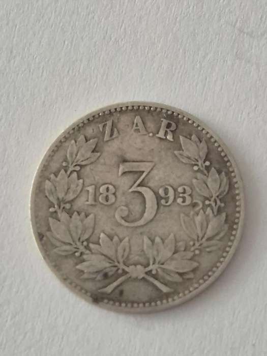 1893 Threepence 3d ZAR Zuid Afrikaanse Republiek. Solid Silver.