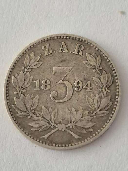 1894 Threepence 3d ZAR Zuid Afrikaanse Republiek. Solid Silver.