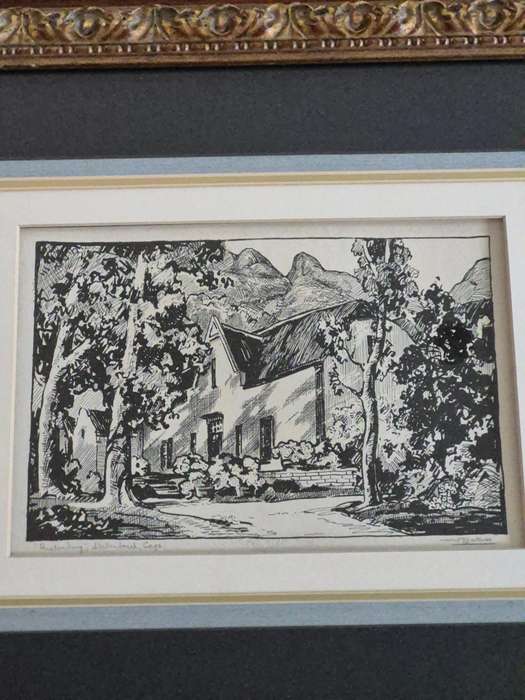 Walter Battiss HAND SIGNED AND TITLED Rustenberg, Stellenbosch, Cape. Framed. SCARCE!