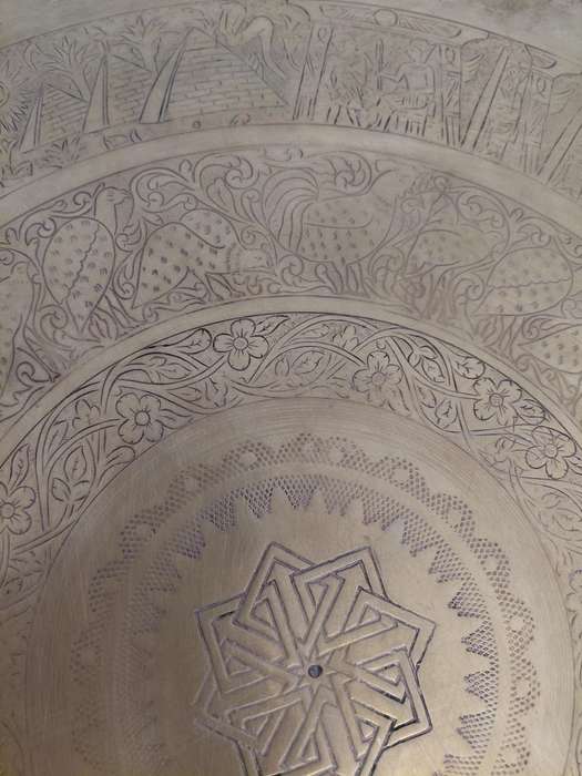 Scarce LARGE HEAVY Egyptian Brass Tray on original stand - exquisite patterns