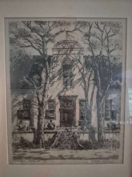 Tinus de Jongh.  CAPE DUTCH HOUSE STELLENBERG, CAPE TOWN. Original Signed Blindstamped Etching.