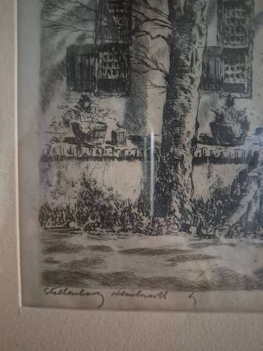 Tinus de Jongh.  CAPE DUTCH HOUSE STELLENBERG, CAPE TOWN. Original Signed Blindstamped Etching.