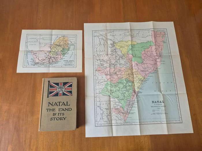 1903 Map of Natal AND 1903 Map of South Africa. WITH BOOK Natal The Land and Its Story by Russell.