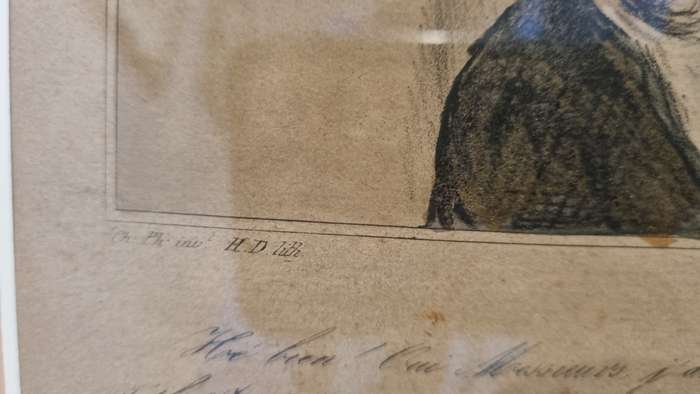 DAUMIER: Robert Macaire devant ses juges . ORIGINAL 1837 lithograph, hand coloured at the time.