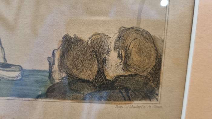 DAUMIER: Robert Macaire devant ses juges . ORIGINAL 1837 lithograph, hand coloured at the time.