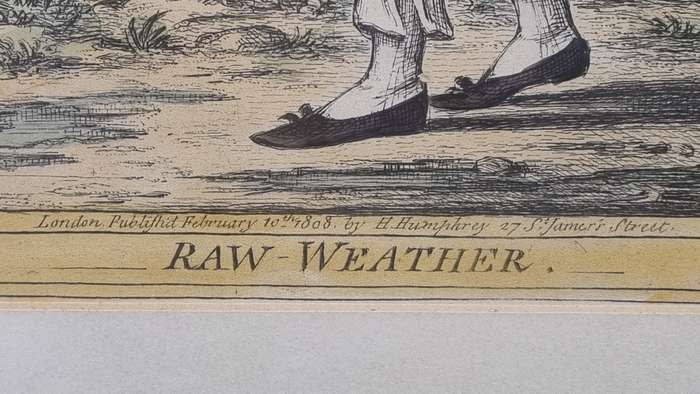 Raw Weather. Original Hand Coloured Copper Plate Eching. Gillray, James ( 1757-1815 )