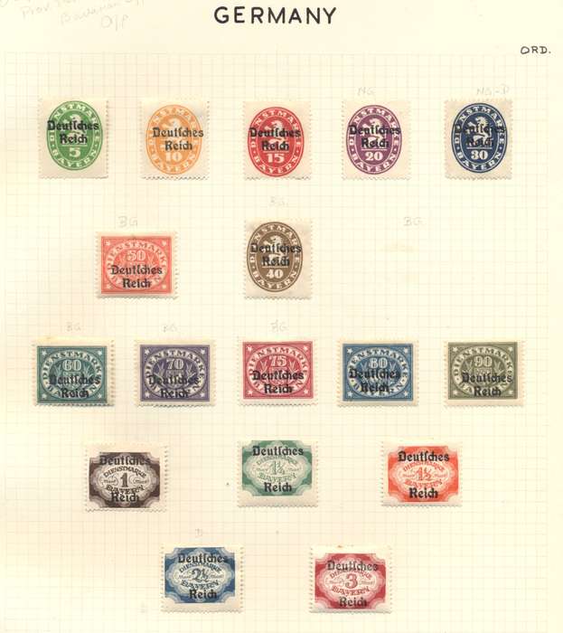 1920 Deutches Reich ovpt Bavarian Officials short set of 17 - Mint Hinged on page