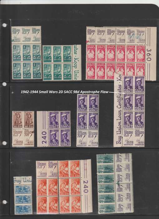 Union of South Africa 1942/44 Small Wars Control Blocks. 2D Apostrophe Flaw included (See Scans !!!)