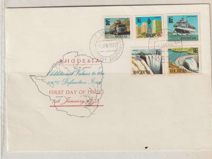Rhodesia 1973 Additional values,/set, Imprint BlExcluding 7,5 c Vic Falls) & FDC. Good CV .