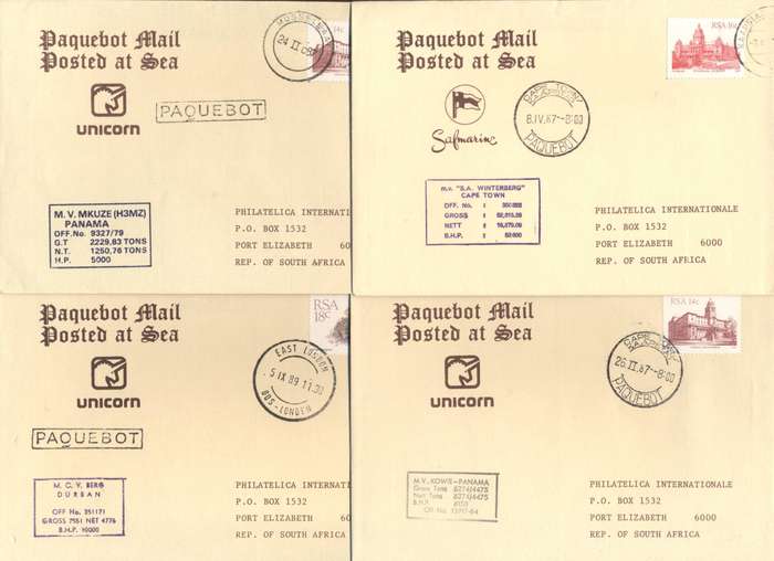 RSA 18 x Paquebot (Posted at sea) covers - different cancels - fresh condition