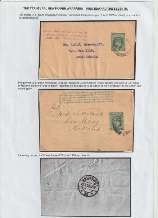2 x Transvaal KGVII newspaper wrappers. Great lot. See Scan.