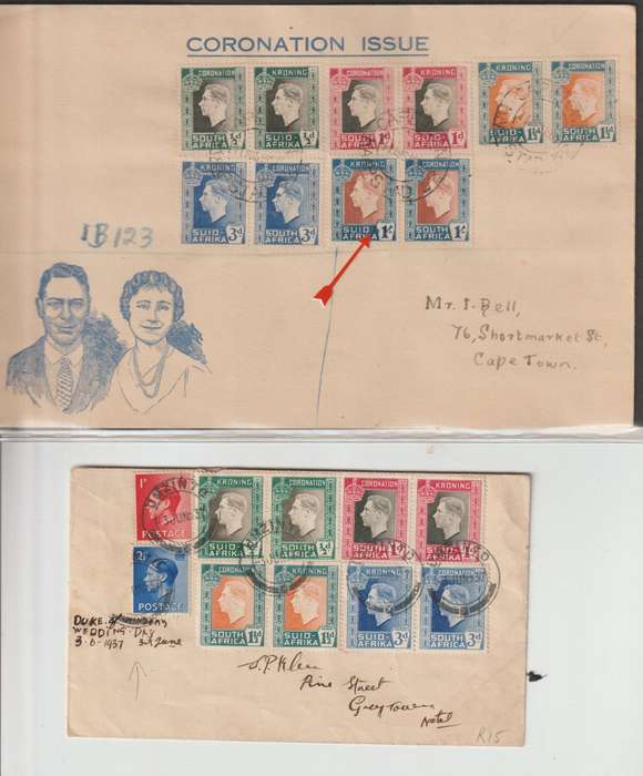1937 -1939 South Africa covers. Missing hyphen variety on coronation cover. See Scans.