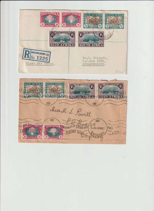 1937 -1939 South Africa covers. Missing hyphen variety on coronation cover. See Scans.