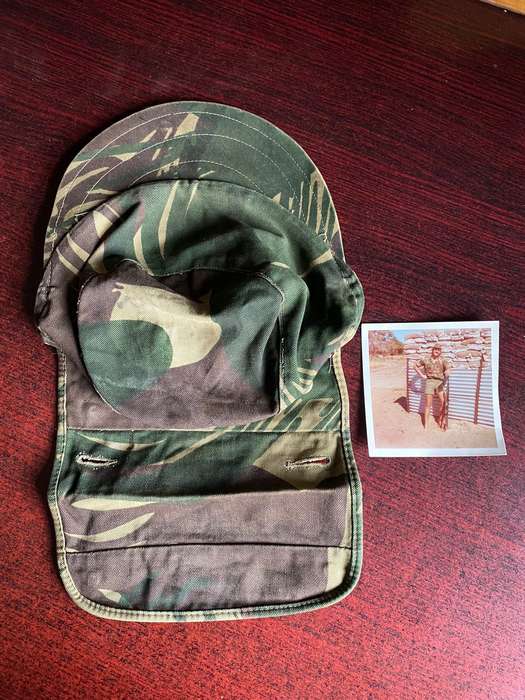 RHODESIAN CAMO FLAP CAP-BELONGED TO THE GUY IN THE PHOTO-UNFORTUNATELY I DO NOT HAVE HIS NAME-PICTUR