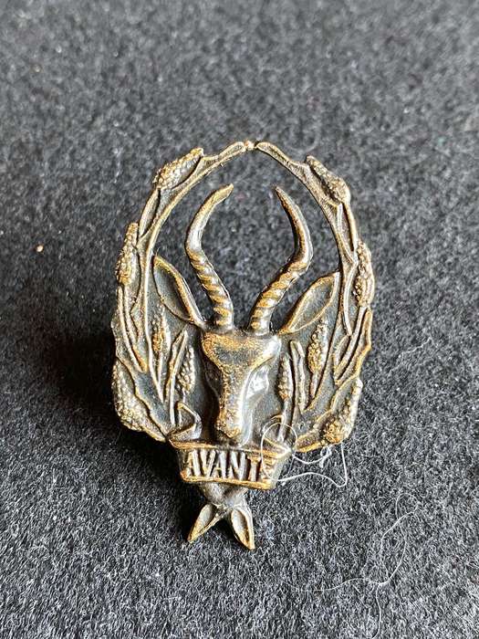 5 SA INFANTRY GREY METAL CAP BADGE-APPROVED 1988- VOIDED- 2 LUGS