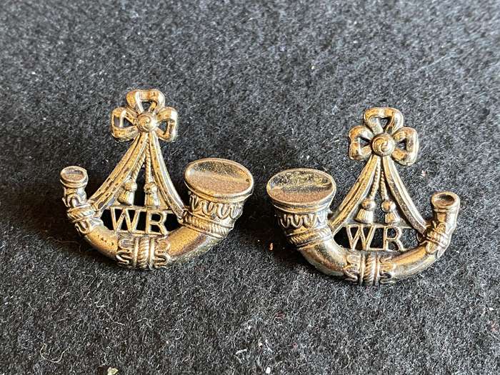 WITWATERSRAND RIFLES COLLAR BADGE PAIR-WORN POST 1976-CHROME-PINS INTACT